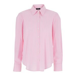 Plain Women Pink Shirt With Classic Collar And Striped Motif In Cotton Woman